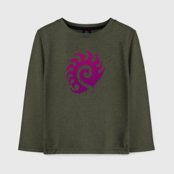 Лонгслив хлопковый детский Zerg logo Purple, цвет: меланж-хаки