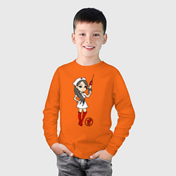 Лонгслив хлопковый детский Медсестра со шприцом, цвет: оранжевый — фото 2