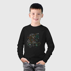 Лонгслив хлопковый детский Неоновый астронавт на скейте, цвет: черный — фото 2