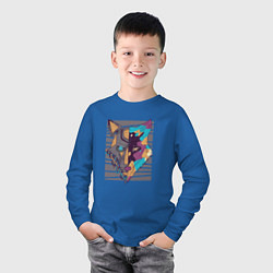 Лонгслив хлопковый детский Двуликий Киберпанк Волк, цвет: синий — фото 2
