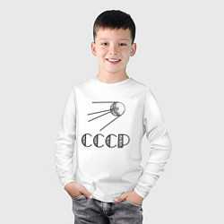 Лонгслив хлопковый детский Спутник СССР, цвет: белый — фото 2