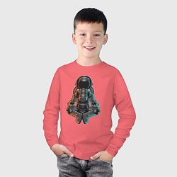 Лонгслив хлопковый детский Космонавт медитирует, цвет: коралловый — фото 2