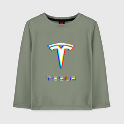 Лонгслив хлопковый детский TESLA MOTORS GLITCH ТЕСЛА, цвет: авокадо