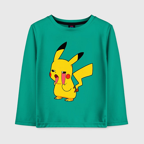 Детский лонгслив Уставший Пикачу / Зеленый – фото 1