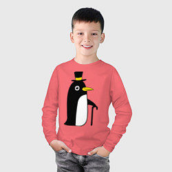 Лонгслив хлопковый детский Пингвин в шляпе, цвет: коралловый — фото 2