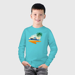 Лонгслив хлопковый детский Яхта и пляж, цвет: бирюзовый — фото 2