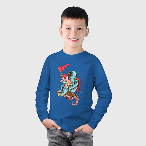 Детский лонгслив Космонавт на морском коньке / Синий – фото 3