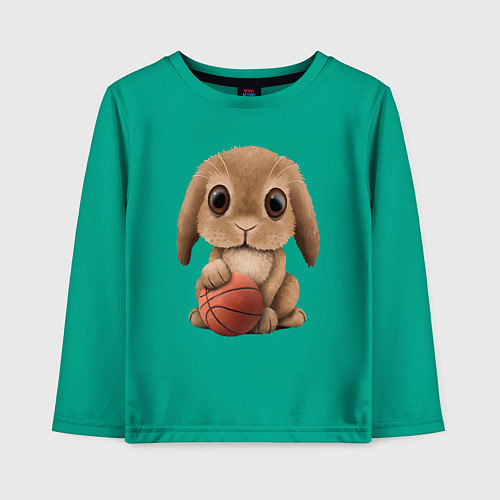 Детский лонгслив Кролик Баскетболист / Зеленый – фото 1