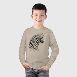 Лонгслив хлопковый детский Чёрно белый рисунок тигра, цвет: миндальный — фото 2