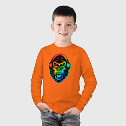 Лонгслив хлопковый детский Обезьяна в наушниках, цвет: оранжевый — фото 2