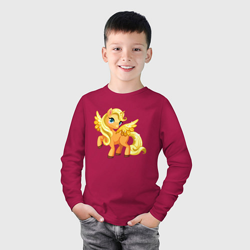 Детский лонгслив Золотой единорожка / Маджента – фото 3