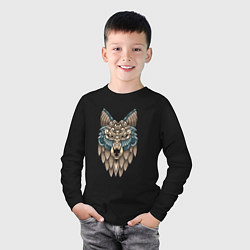 Лонгслив хлопковый детский Волк орнамент, цвет: черный — фото 2