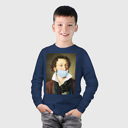 Лонгслив хлопковый детский Пушкин в маске, цвет: тёмно-синий — фото 2