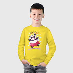 Лонгслив хлопковый детский Панда танец, цвет: желтый — фото 2