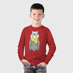 Лонгслив хлопковый детский Hipster Cat, цвет: красный — фото 2