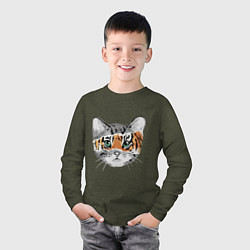 Лонгслив хлопковый детский Тигровый гот, цвет: меланж-хаки — фото 2