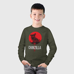 Лонгслив хлопковый детский Chinzilla white, цвет: меланж-хаки — фото 2