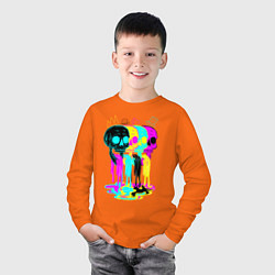 Лонгслив хлопковый детский 4 ЧЕРЕПА SKULLS NEON, цвет: оранжевый — фото 2
