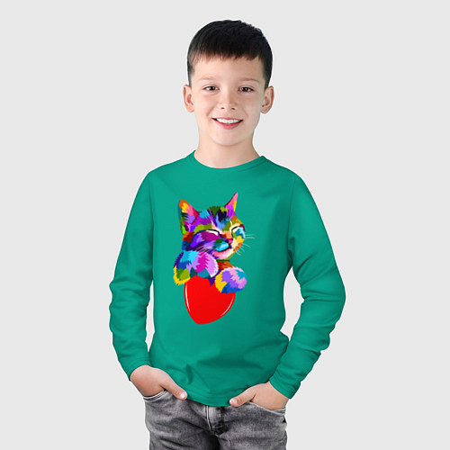 Детский лонгслив РАДУЖНЫЙ КОТИК RAINBOW KITTY / Зеленый – фото 3