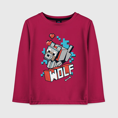 Детский лонгслив Майнкрафт Волк, Minecraft Wolf / Маджента – фото 1