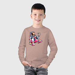 Лонгслив хлопковый детский Космонавт на реклаксе, цвет: пыльно-розовый — фото 2