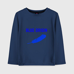 Лонгслив хлопковый детский Blue Origin logo перо, цвет: тёмно-синий
