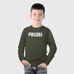 Лонгслив хлопковый детский POLIZEI Полиция Надпись Белая, цвет: меланж-хаки — фото 2
