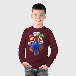Лонгслив хлопковый детский Mario Bros, цвет: меланж-бордовый — фото 2