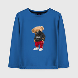 Лонгслив хлопковый детский Крутой медвежонок в спортивках, цвет: синий