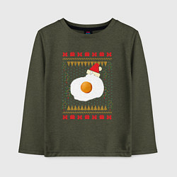 Лонгслив хлопковый детский Рождественский свитер Кот-яичница, цвет: меланж-хаки