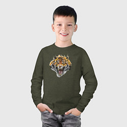 Лонгслив хлопковый детский Ярость тигра, цвет: меланж-хаки — фото 2