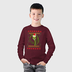Лонгслив хлопковый детский Рождественский свитер Скептическая змея, цвет: меланж-бордовый — фото 2