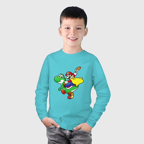 Детский лонгслив Yoshi&Mario / Бирюзовый – фото 3