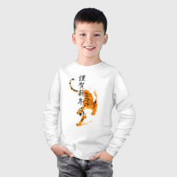 Лонгслив хлопковый детский Китайский тигр 2022, цвет: белый — фото 2