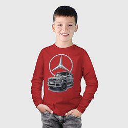 Лонгслив хлопковый детский Mercedes Gelendwagen G63 AMG G-class G400d, цвет: красный — фото 2