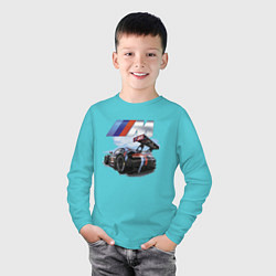 Лонгслив хлопковый детский BMW M POWER Motorsport Racing Team, цвет: бирюзовый — фото 2