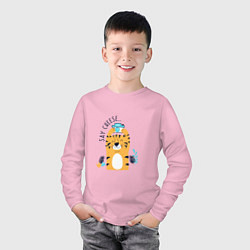 Лонгслив хлопковый детский Тигр Фотограф, цвет: светло-розовый — фото 2