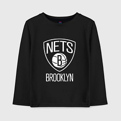 Лонгслив хлопковый детский Бруклин Нетс логотип, цвет: черный