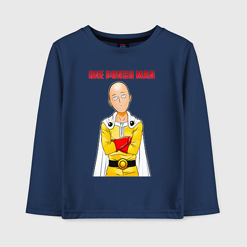 Детский лонгслив Сайтама безразличие One Punch-Man / Тёмно-синий – фото 1