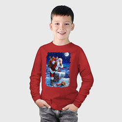 Лонгслив хлопковый детский Дед Мороз с подарками на крыше, цвет: красный — фото 2