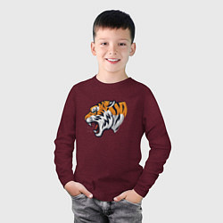 Лонгслив хлопковый детский Голова разъяренного тигра, цвет: меланж-бордовый — фото 2