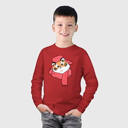 Лонгслив хлопковый детский Тигр в шапке, цвет: красный — фото 2