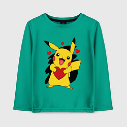 Лонгслив хлопковый детский ПИКАЧУ И СЕРДЕЧКО POKENON PIKACHU LOVE, цвет: зеленый