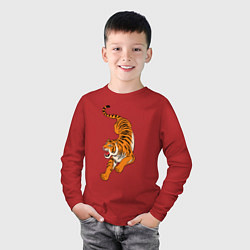 Лонгслив хлопковый детский Агрессивный коварный тигр, цвет: красный — фото 2