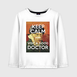 Лонгслив хлопковый детский Успокойся и сходи к хорошему доктору!, цвет: белый