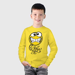 Лонгслив хлопковый детский С Новым годом! зубастый смайлик, цвет: желтый — фото 2