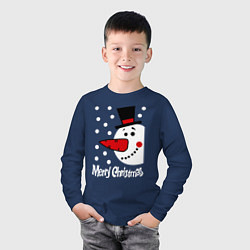 Лонгслив хлопковый детский Merry Christmas: снеговик в шляпе, цвет: тёмно-синий — фото 2