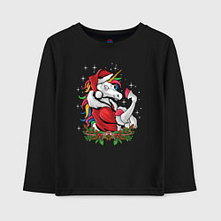 Лонгслив хлопковый детский Unicorn Santa, цвет: черный