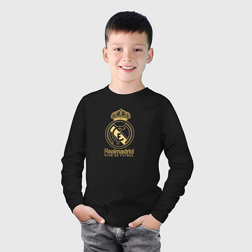 Детский лонгслив Real Madrid gold logo / Черный – фото 3
