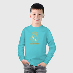 Лонгслив хлопковый детский Real Madrid gold logo, цвет: бирюзовый — фото 2